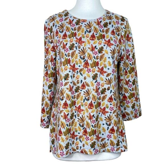 Serengeti Gray Leaf Print 3/4 sleeve Top Size Medium - Picture 1 of 7